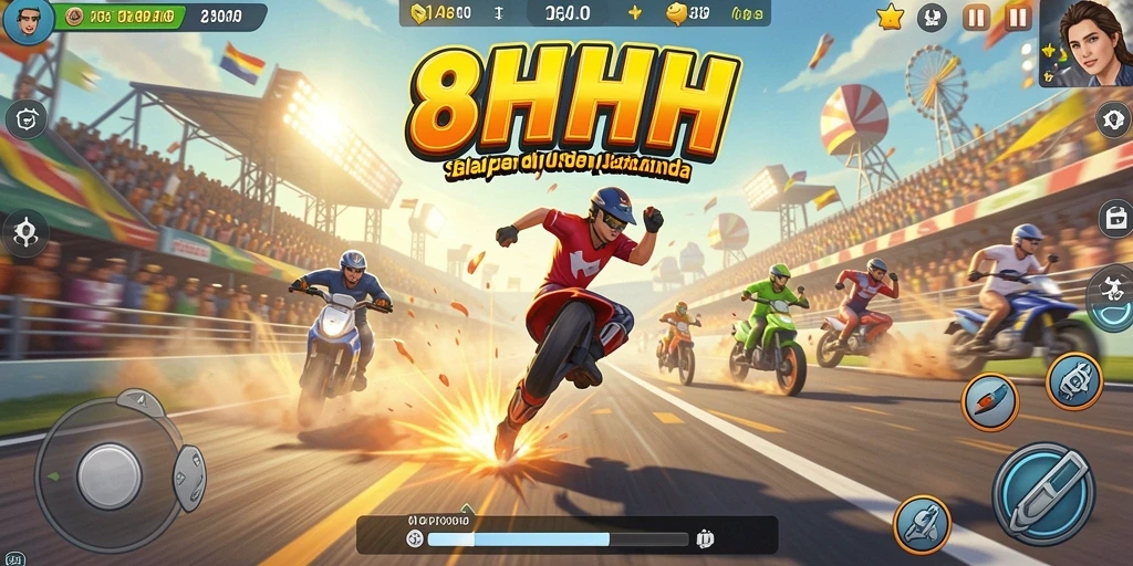 Screenshot gameplay 8HHH dengan aksi balapan seru.