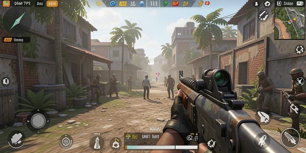 Gameplay seru di AFAF dengan aksi tembak-menembak.
