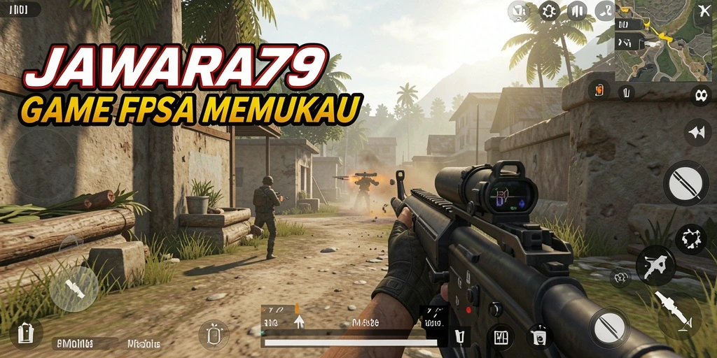 Screenshot menunjukkan aksi intens dalam permainan FPS JAWARA79.
