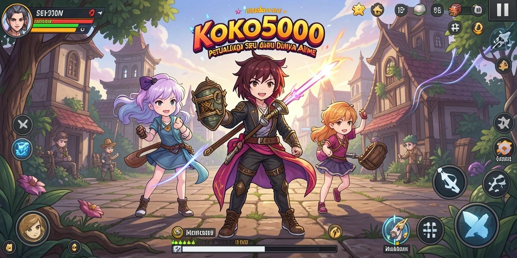 Tampilan gameplay KOKO5000 yang menawan dengan karakter anime yang menonjol.