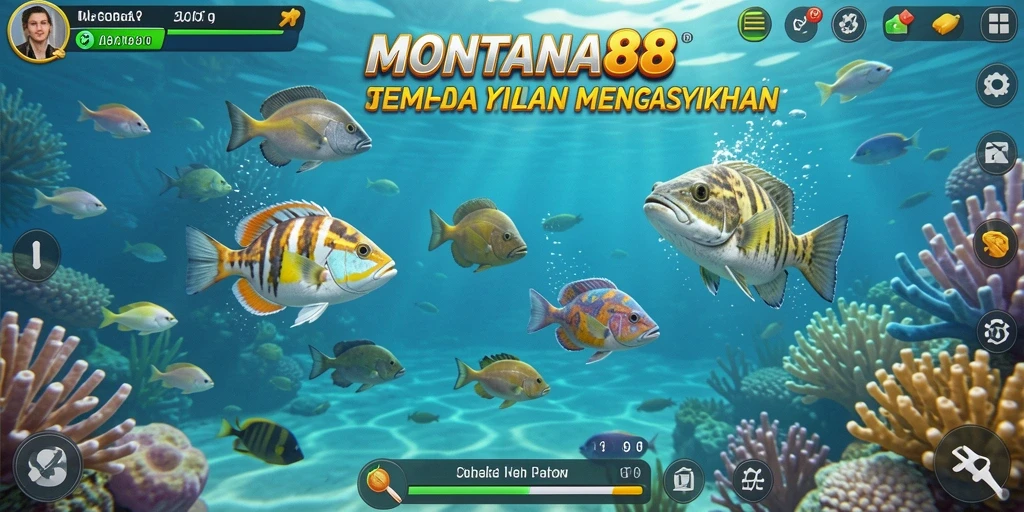 Tampilan gameplay seru di MONTANA88 dengan banyak ikan warna-warni.