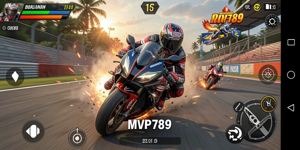 Tampilan seru dari gameplay balapan motor di MVP789.