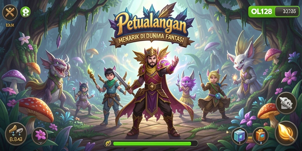 Tangkapan layar gameplay OLX128 menampilkan eksplorasi dunia petualangan yang menakjubkan.